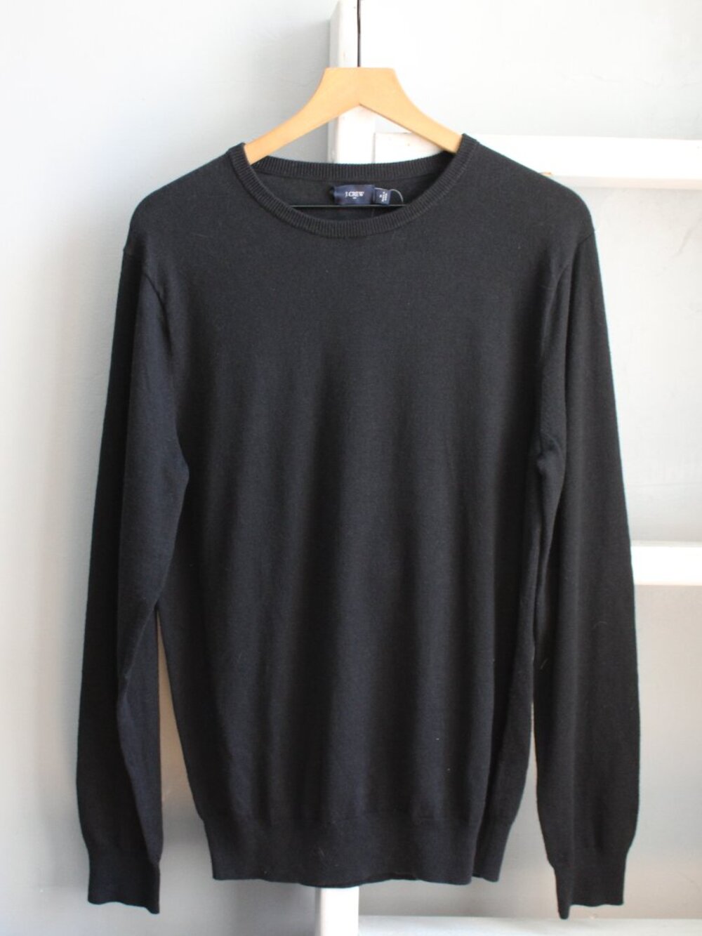 J. Crew Harbor Cotton Merino Wool Crewneck Black Pullover Sweater sz Medium NWT